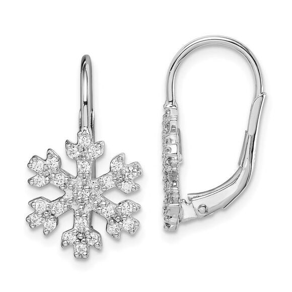 Kazi Luxury Sterling Silver Rhodium-plated CZ Snowflake Leverback Earrings